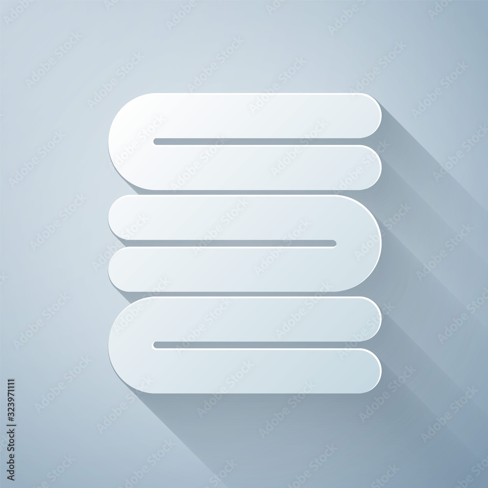 Paper cut Towel stack icon isolated on grey background. Paper art style. Vector Illustration