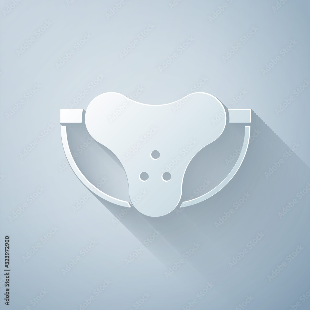 Paper cut Protective sport jockstrap icon isolated on grey background. Paper art style. Vector Illus