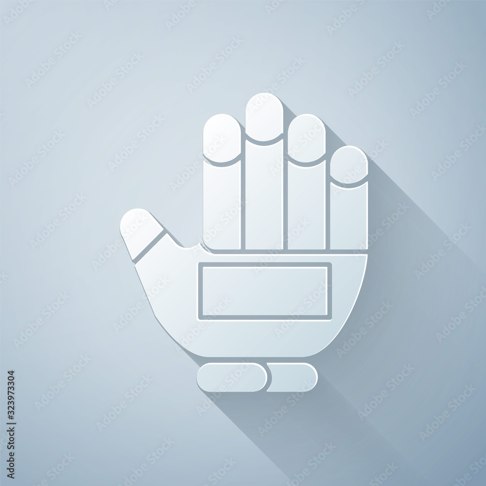 Paper cut Hockey glove icon isolated on grey background. Sports playing and training protective glov