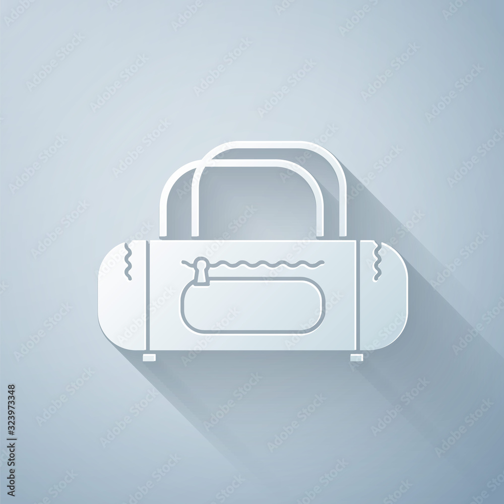 Paper cut Sport bag icon isolated on grey background. Paper art style. Vector Illustration