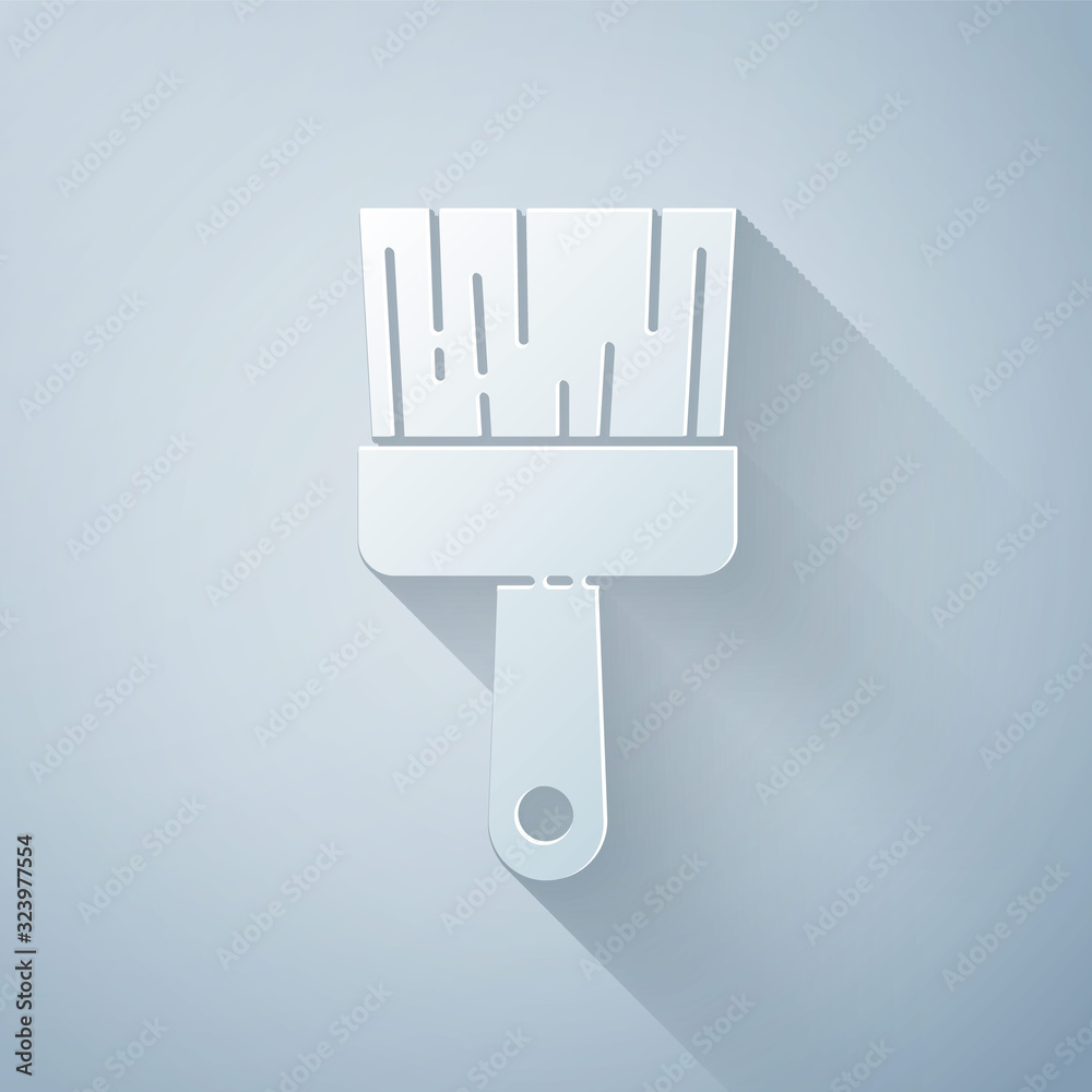 Paper cut Paint brush icon isolated on grey background. Paper art style. Vector Illustration