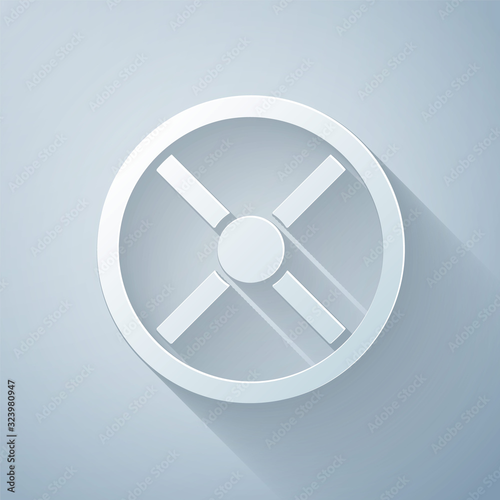 Paper cut Industry valve icon isolated on grey background. Paper art style. Vector Illustration