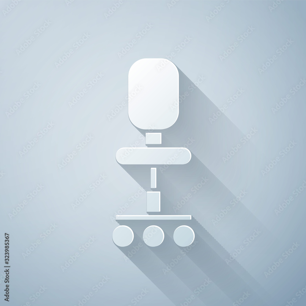 Paper cut Office chair icon isolated on grey background. Paper art style. Vector Illustration