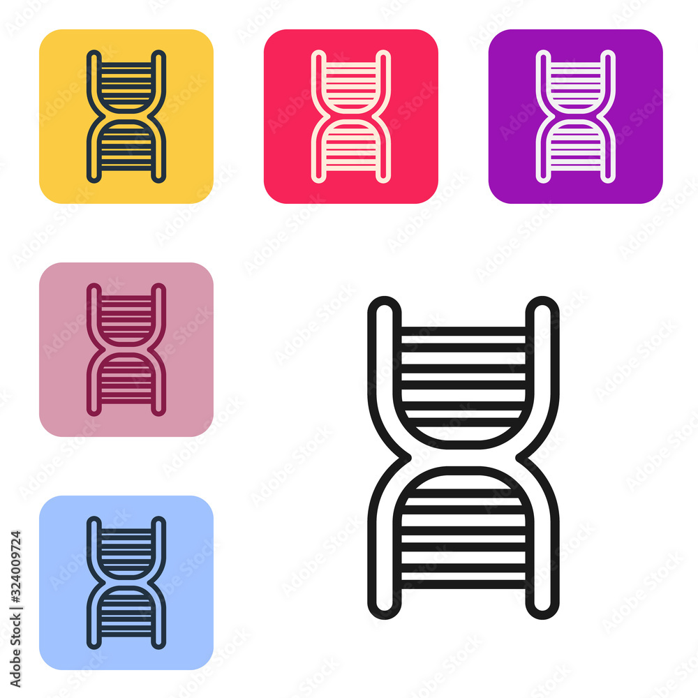 Black line DNA symbol icon isolated on white background. Set icons in color square buttons. Vector I