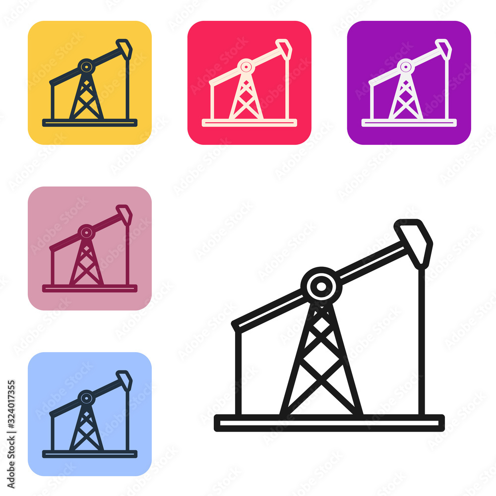 黑线油泵或泵千斤顶图标隔离在白色背景上。石油钻机。将图标设置为深灰色