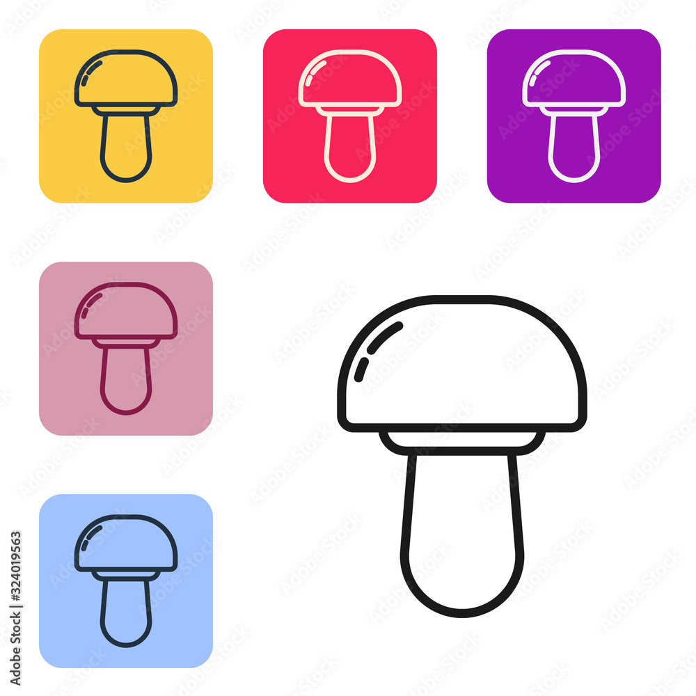 Black line Mushroom icon isolated on white background. Set icons in color square buttons. Vector Ill