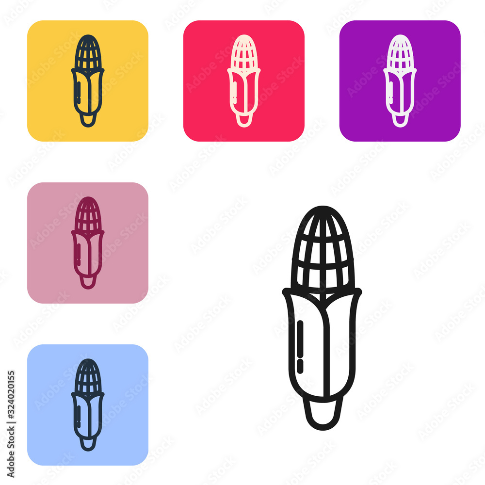 Black line Corn icon isolated on white background. Set icons in color square buttons. Vector Illustr