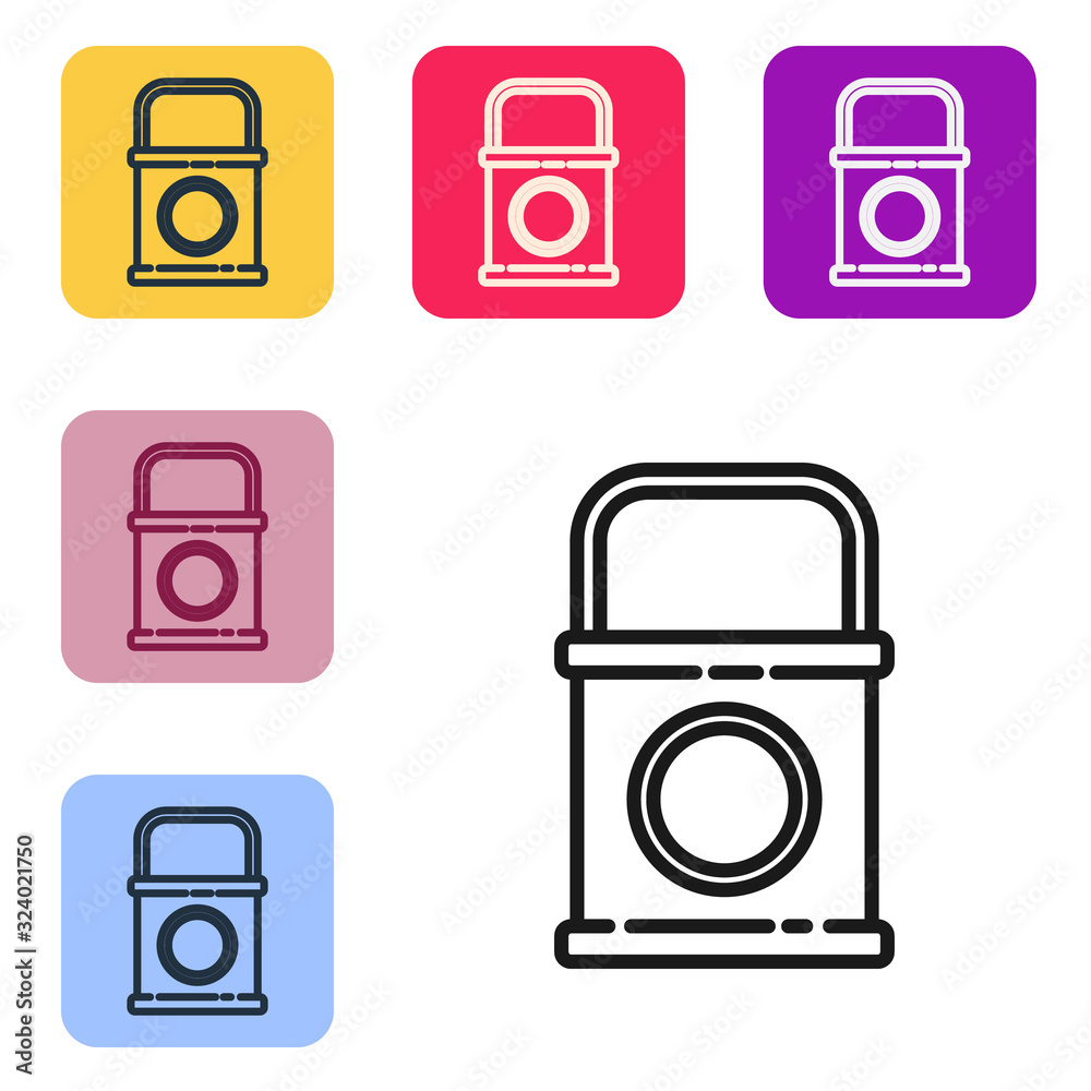 Black line Paint bucket icon isolated on white background. Set icons in color square buttons. Vector