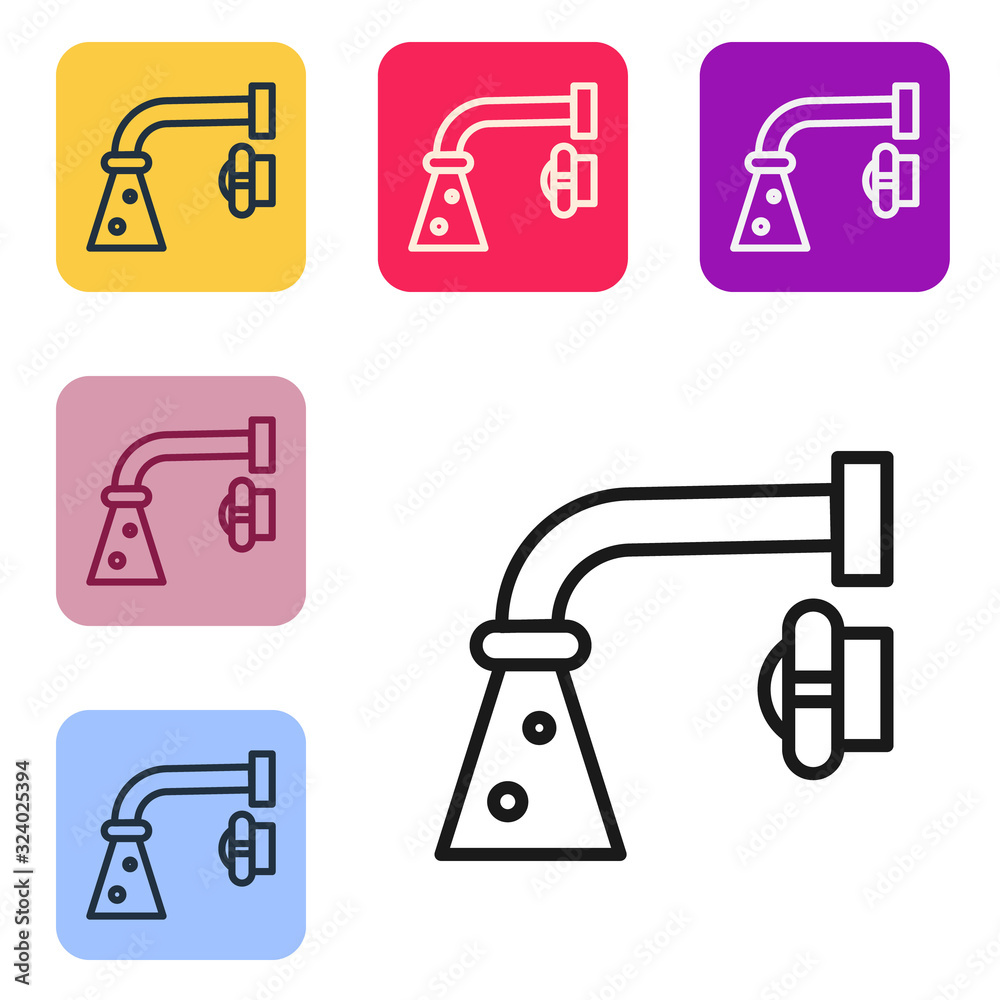 黑线水龙头图标隔离在白色背景上。将图标设置为彩色方形按钮。矢量Il