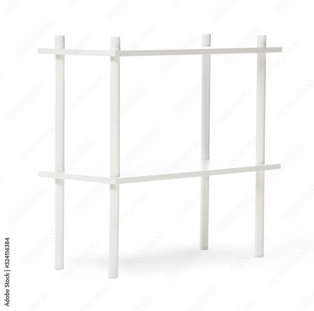 Empty shelving unit on white background