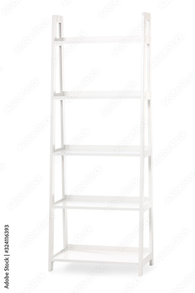 Empty shelving unit on white background