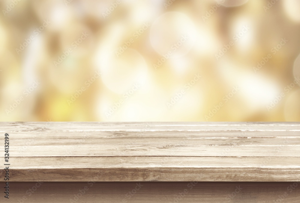 Wooden table and blur bokeh background