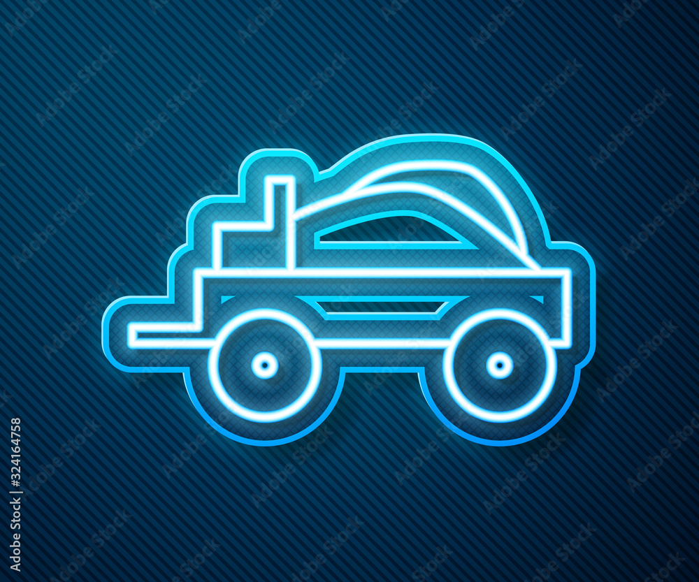 Glowing neon line Wild west covered wagon icon isolated on blue background. Vector Illustration