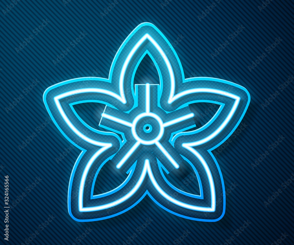 Glowing neon line Lotus flower icon isolated on blue background. Vector Illustration