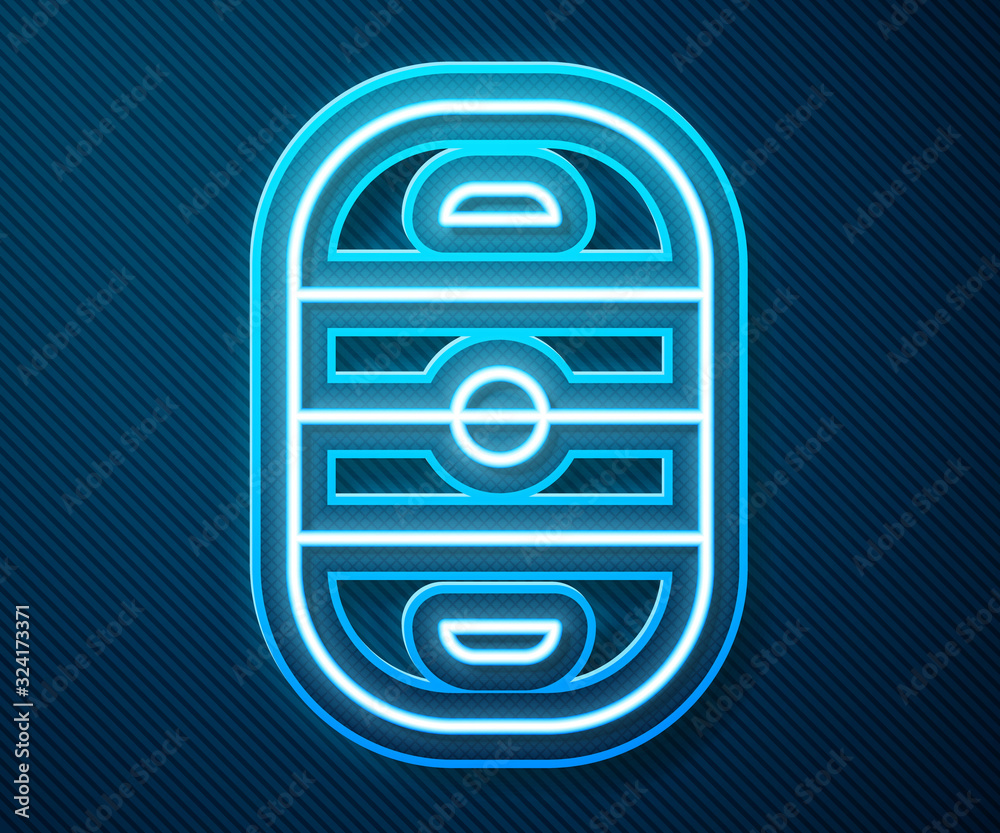 Glowing neon line Ice hockey rink icon isolated on blue background. Hockey arena. Vector Illustratio