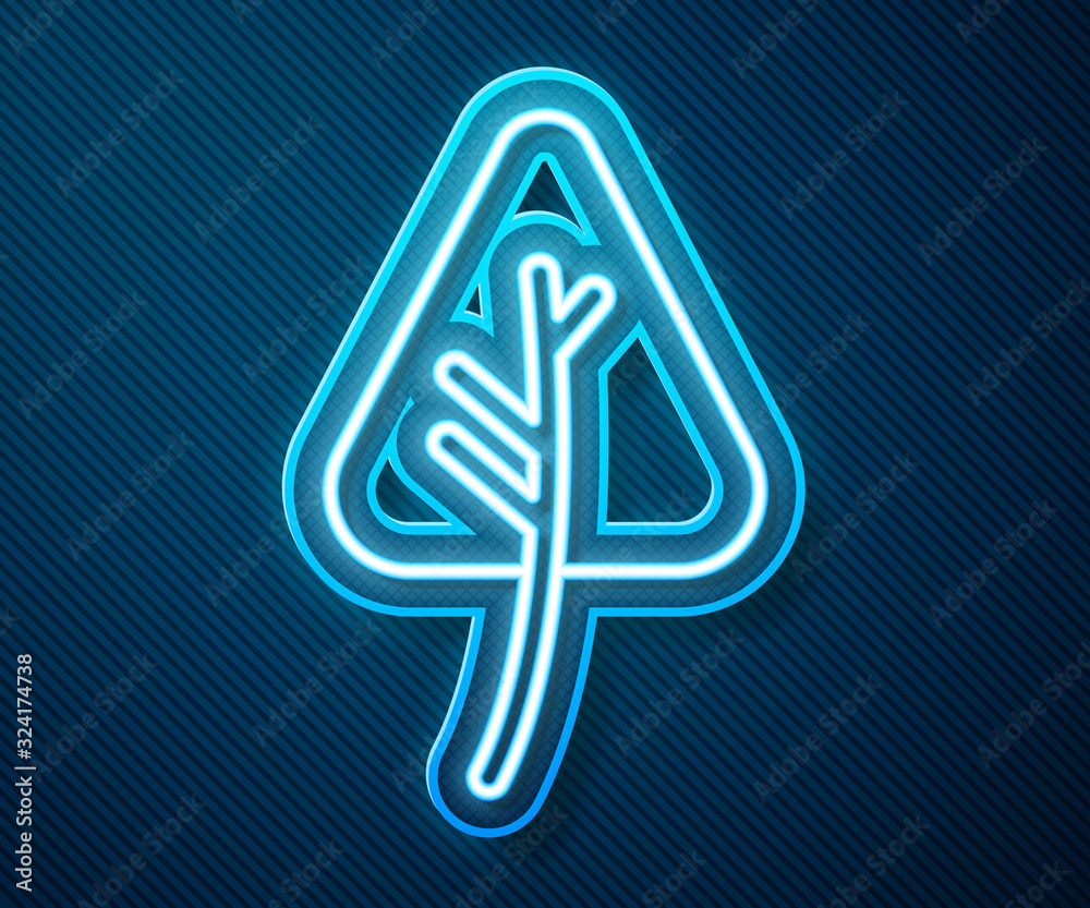 Glowing neon line Leaf icon isolated on blue background. Leaves sign. Fresh natural product symbol. 