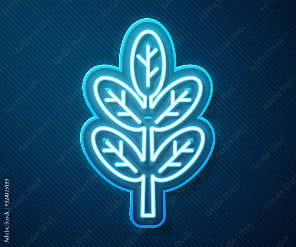 Glowing neon line Leaf icon isolated on blue background. Leaves sign. Fresh natural product symbol. 