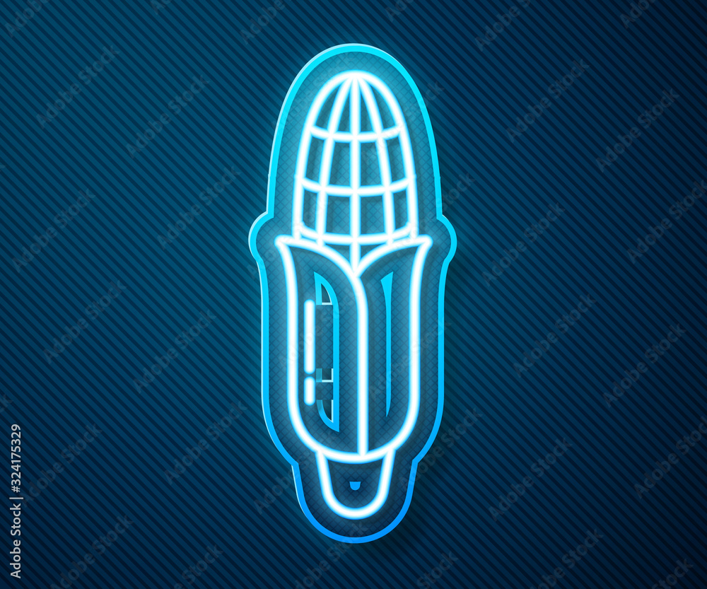 Glowing neon line Corn icon isolated on blue background. Vector Illustration