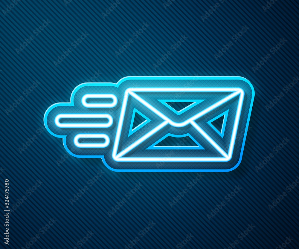 Glowing neon line Express envelope icon isolated on blue background. Email message letter symbol. Ve