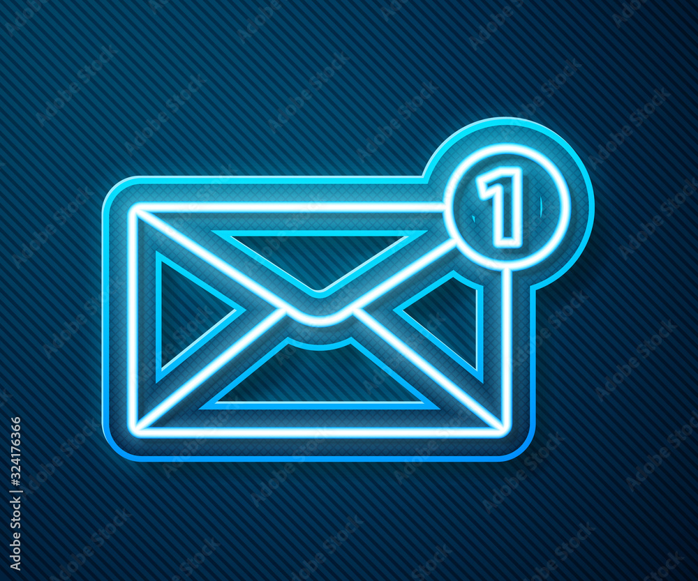 Glowing neon line Envelope icon isolated on blue background. Received message concept. New, email in