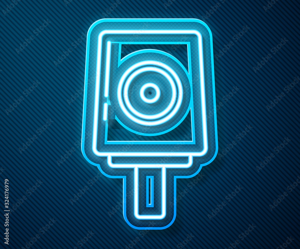 Glowing neon line Spray can nozzle cap icon isolated on blue background. Vector Illustration