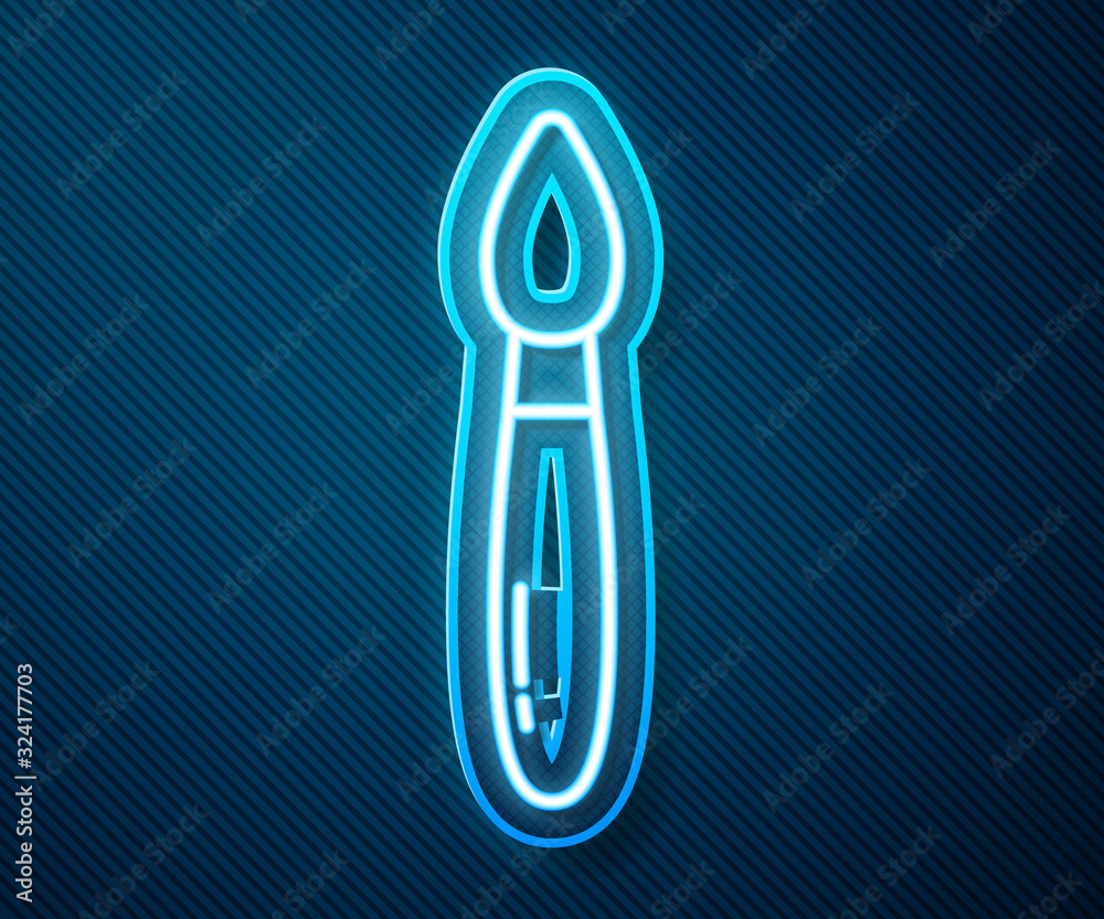 Glowing neon line Paint brush icon isolated on blue background. Vector Illustration