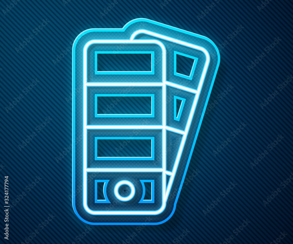 Glowing neon line Palette icon isolated on blue background. Vector Illustration