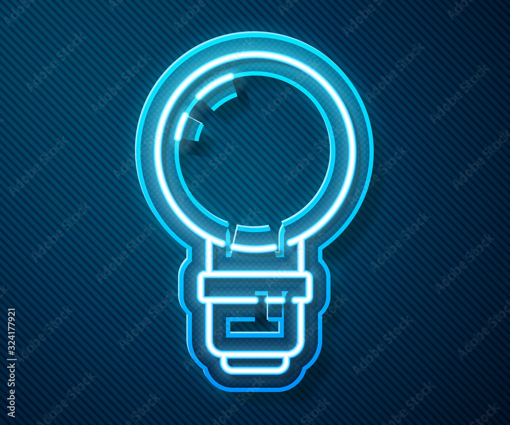 Glowing neon line Light bulb with concept of idea icon isolated on blue background. Energy and idea 