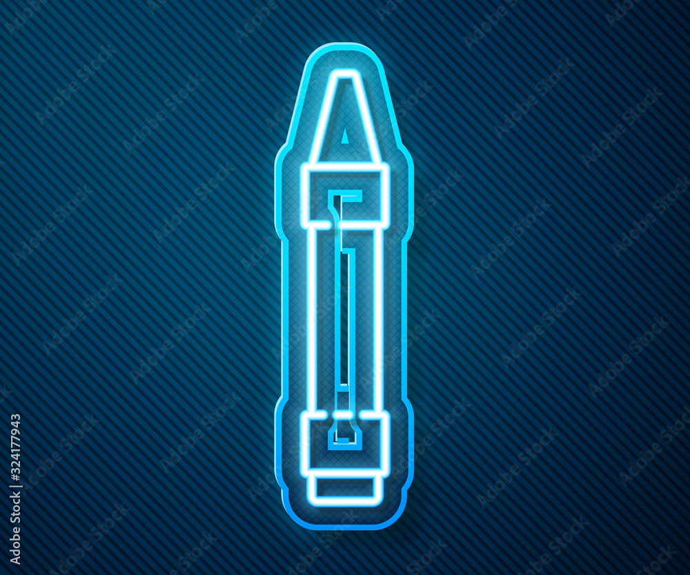 Glowing neon line Wax crayons for drawing icon isolated on blue background. Vector Illustration