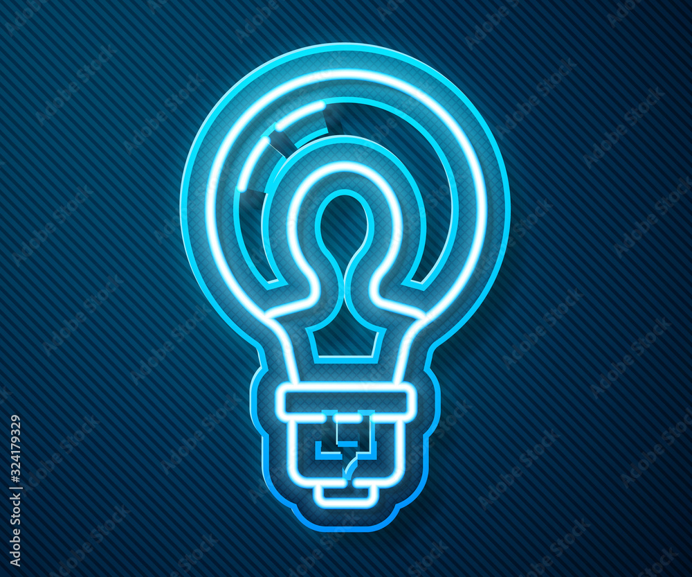 Glowing neon line Light bulb with concept of idea icon isolated on blue background. Energy and idea 