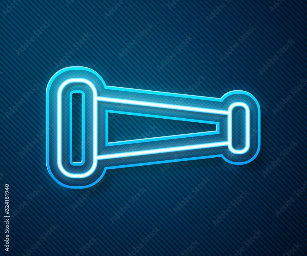 Glowing neon line Industry metallic pipe icon isolated on blue background. Plumbing pipeline parts o