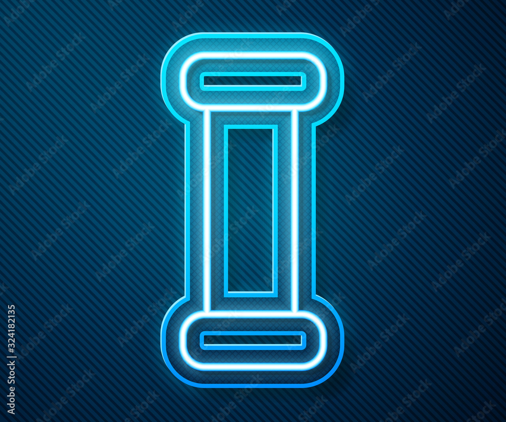 Glowing neon line Industry metallic pipe icon isolated on blue background. Plumbing pipeline parts o