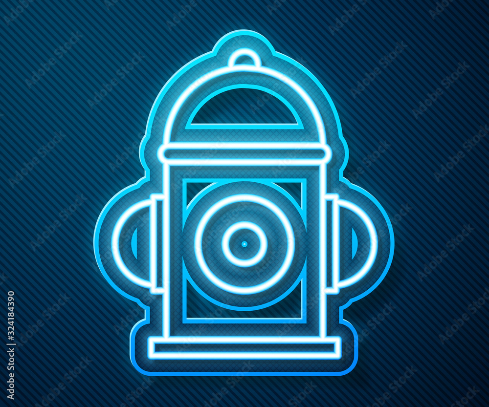 Glowing neon line Fire hydrant icon isolated on blue background. Vector Illustration