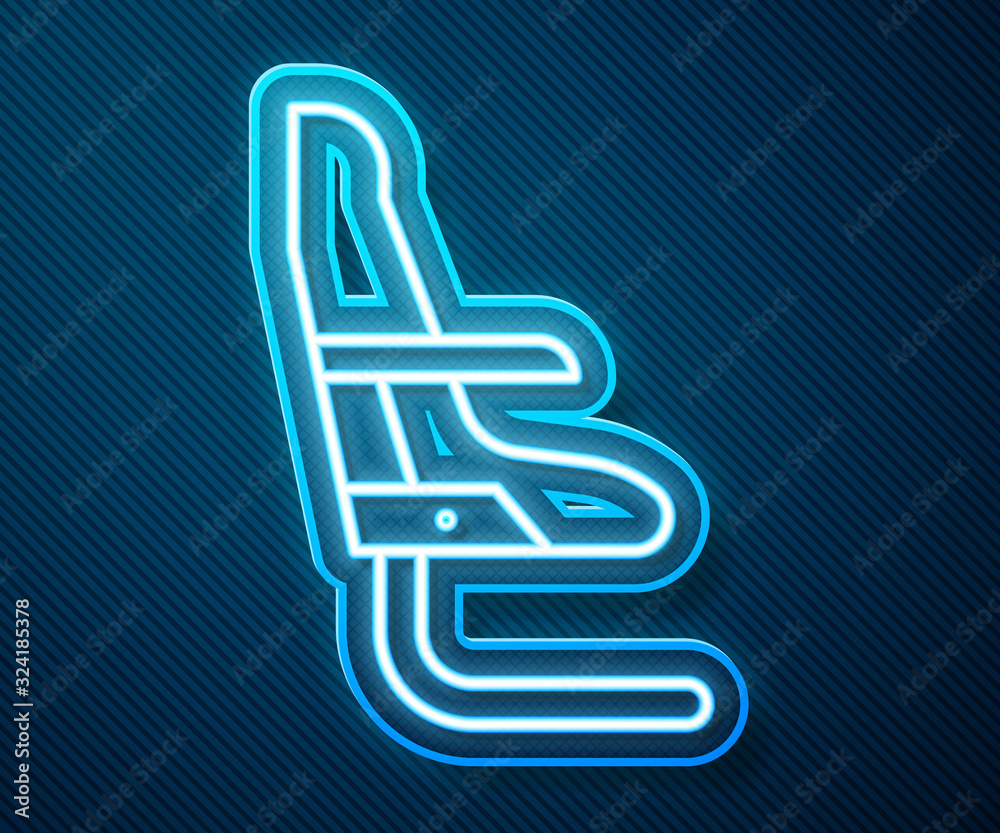 Glowing neon line Airplane seat icon isolated on blue background. Vector Illustration