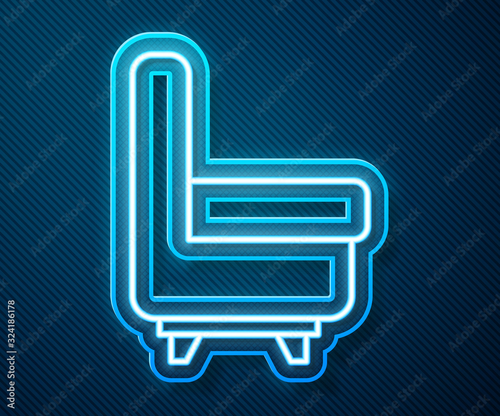 Glowing neon line Armchair icon isolated on blue background. Vector Illustration