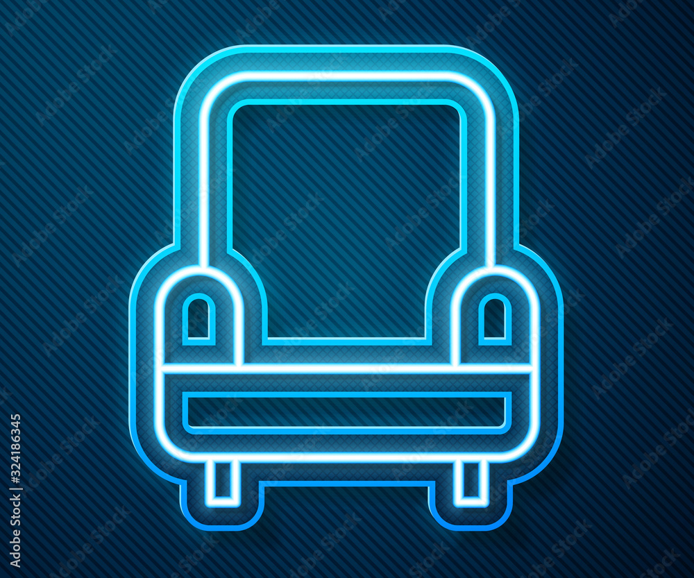 Glowing neon line Armchair icon isolated on blue background. Vector Illustration