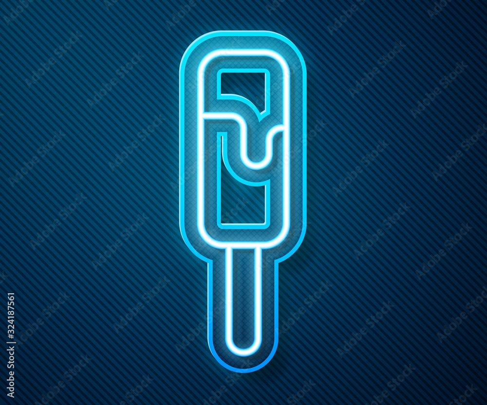 Glowing neon line Ice cream icon isolated on blue background. Sweet symbol. Vector Illustration