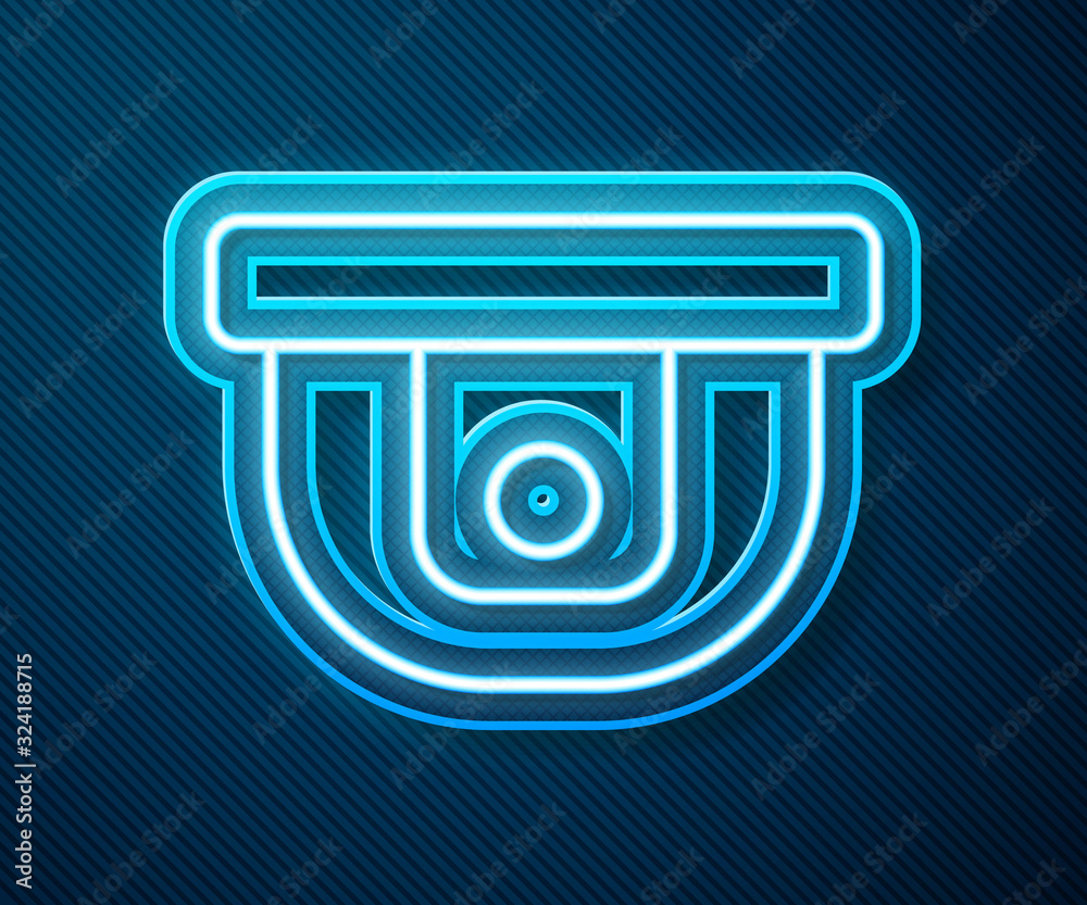 Glowing neon line Motion sensor icon isolated on blue background. Vector Illustration