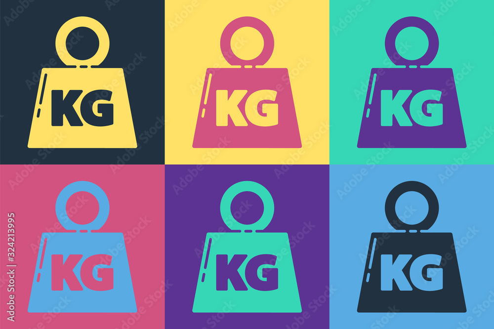 Pop art Weight icon isolated on color background. Kilogram weight block for weight lifting and scale