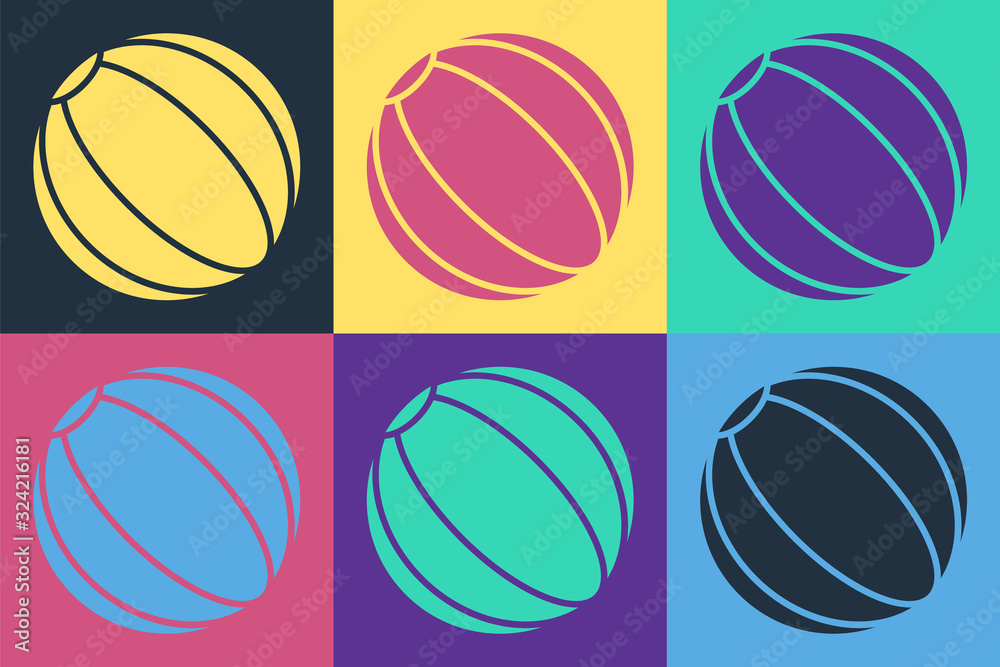 Pop art Beach ball icon isolated on color background. Vector Illustration