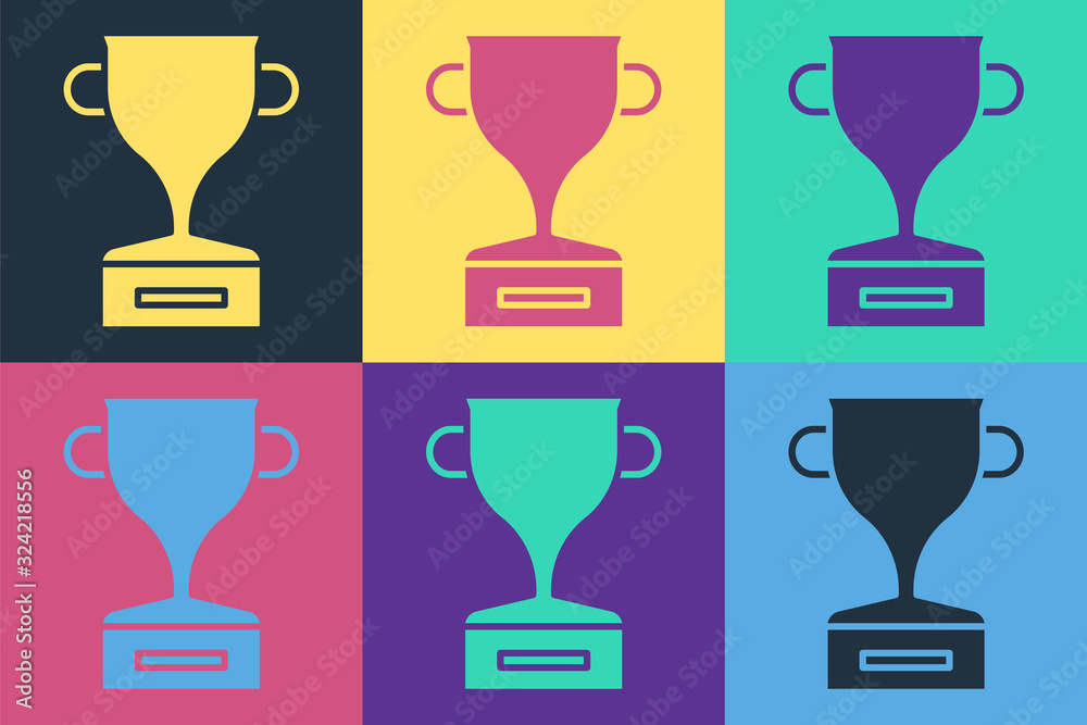 Pop art Award cup icon isolated on color background. Winner trophy symbol. Championship or competiti