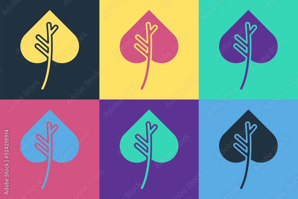 Pop art Leaf icon isolated on color background. Leaves sign. Fresh natural product symbol. Vector Il