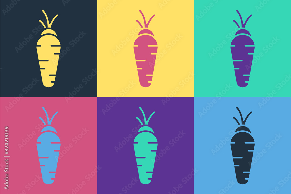 Pop art Carrot icon isolated on color background. Vector Illustration