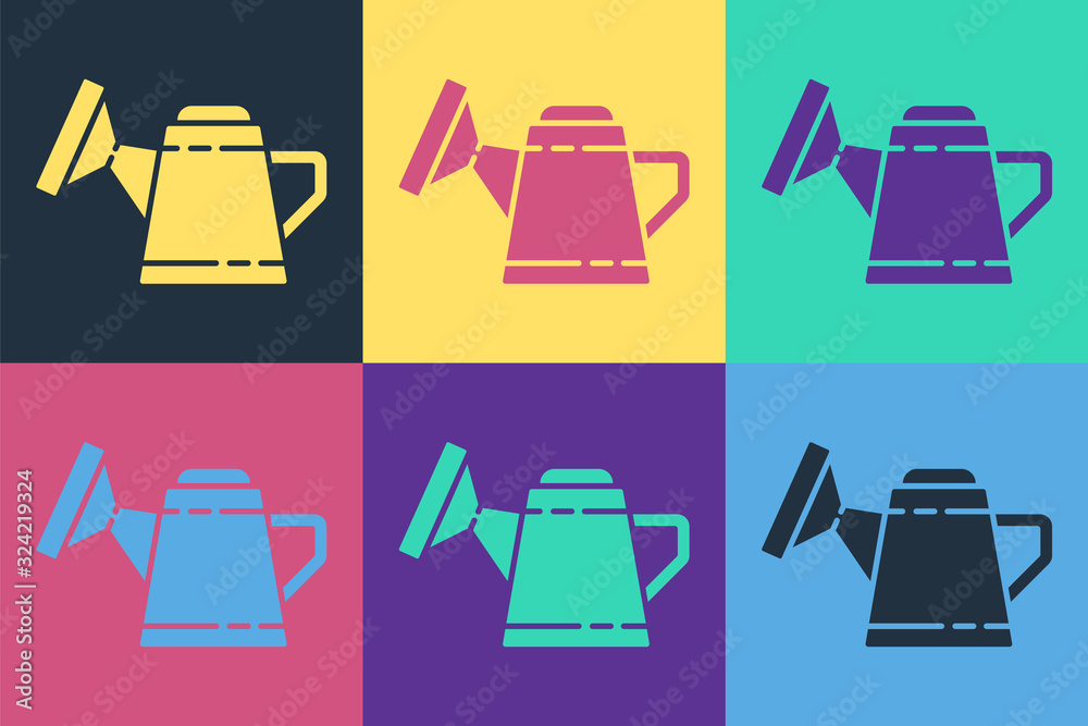 Pop art Watering can icon isolated on color background. Irrigation symbol. Vector Illustration