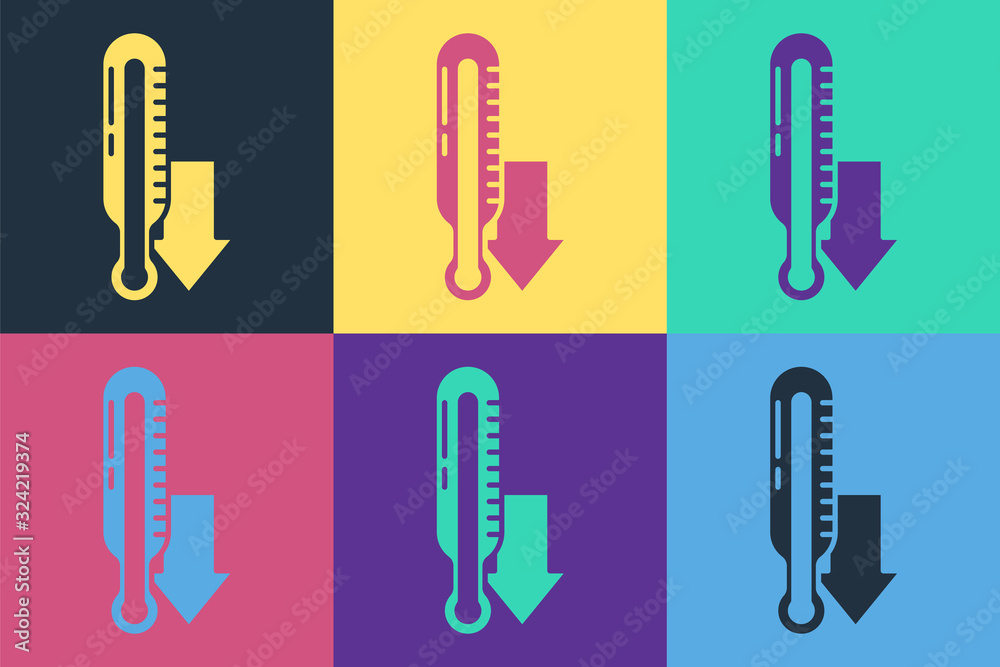 Pop art Meteorology thermometer measuring icon isolated on color background. Thermometer equipment s