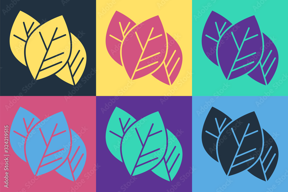 Pop art Leaf icon isolated on color background. Leaves sign. Fresh natural product symbol. Vector Il