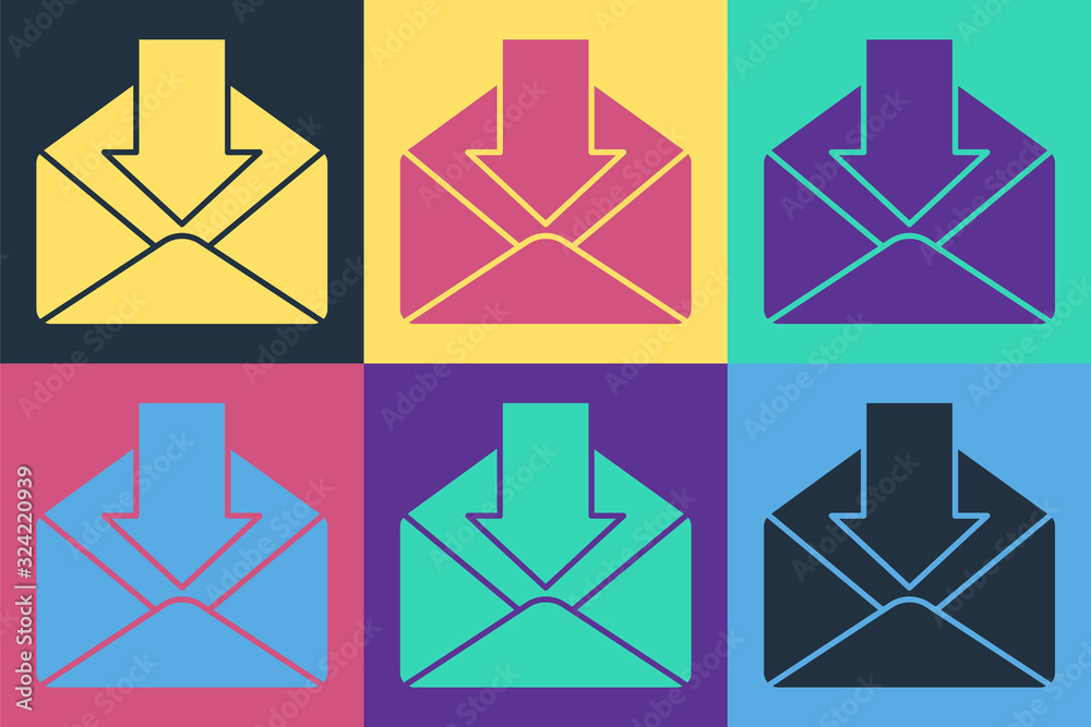 Pop art Envelope icon isolated on color background. Received message concept. New, email incoming me