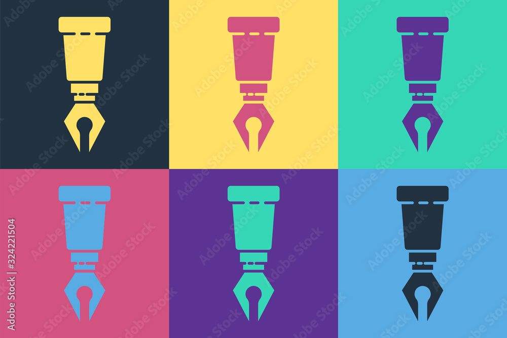 Pop art Fountain pen nib icon isolated on color background. Pen tool sign. Vector Illustration