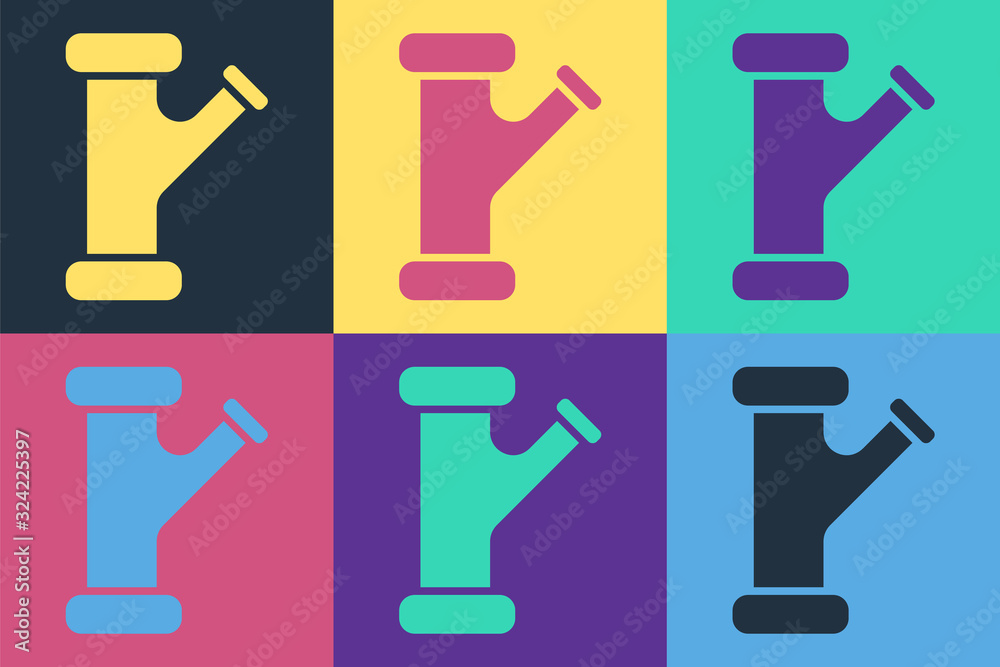 Pop art Industry metallic pipe icon isolated on color background. Plumbing pipeline parts of differe