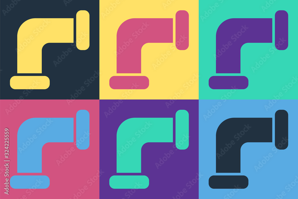 Pop art Industry metallic pipe icon isolated on color background. Plumbing pipeline parts of differe